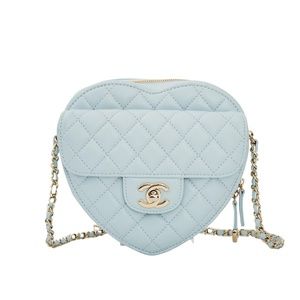 CHANEL LAMBSKIN BLUE QUILTED HEART SHOULDER BAG